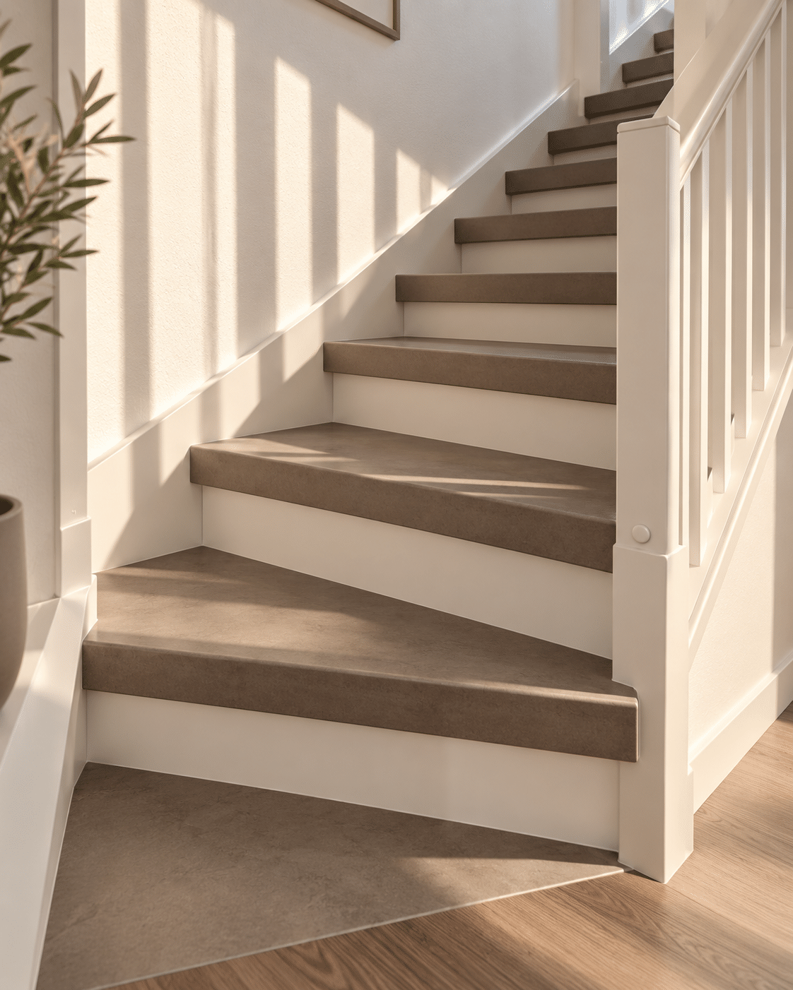 Escalier en bois intégré à un intérieur lumineux