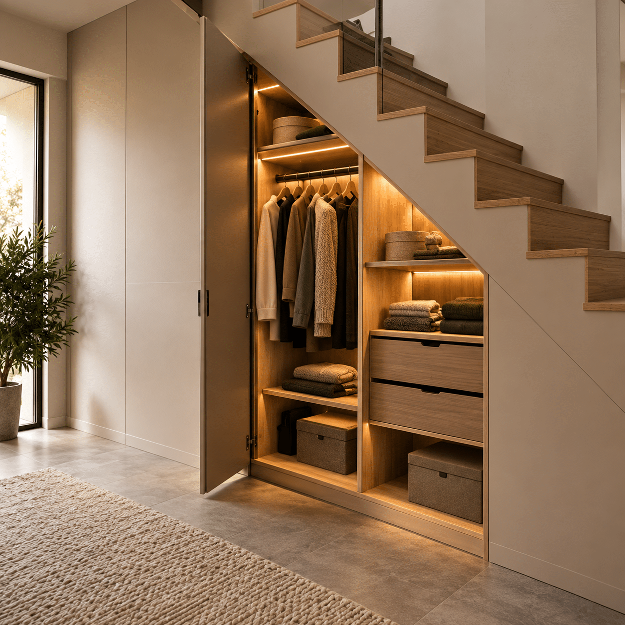 Vestidor organitzat amb barres per penjar